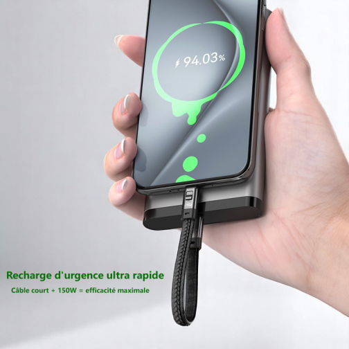 Câble USB-C 150W Porte-Clés – Ultra Court 20cm, Charge Rapide, PD 3.1 – Image 4